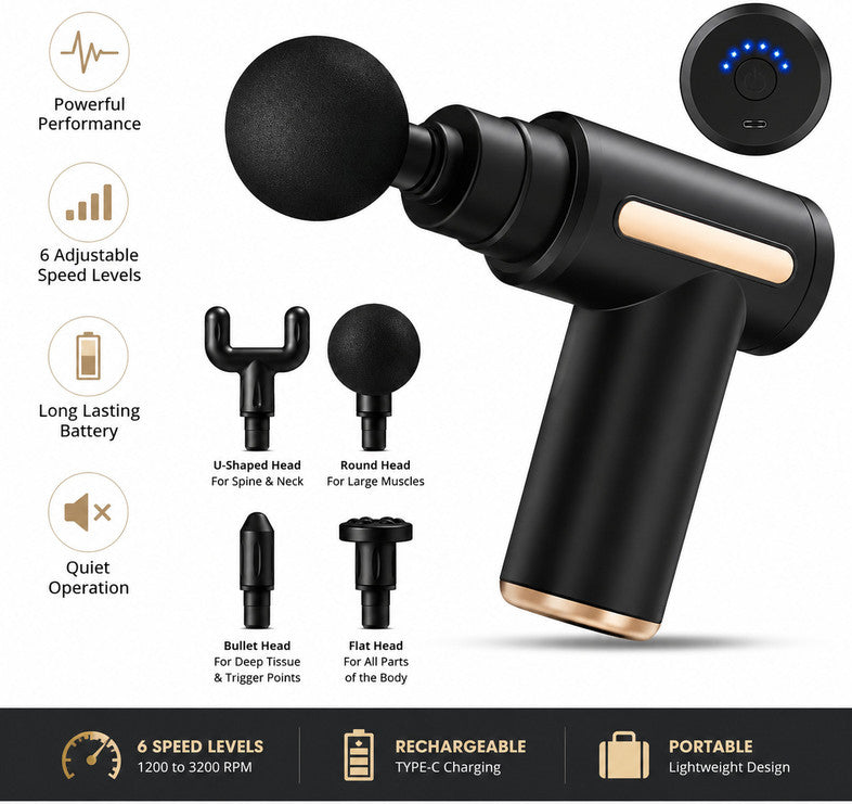 Portable Massage Gun – 4 Heads